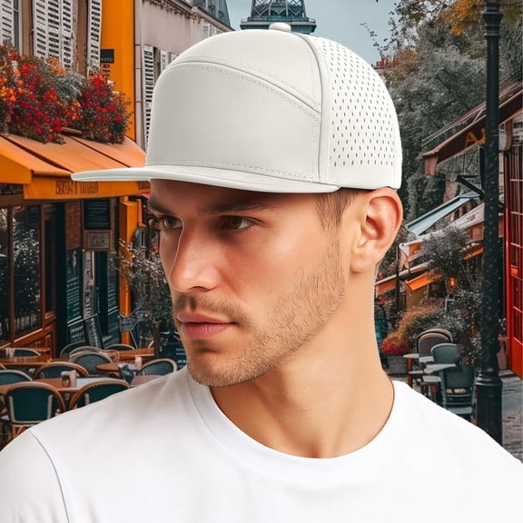Men's Performance Baseball Cap Flat Brim Adjustable Snapback Hat Lightweight Breathable Mesh For Outdoor Sports Casual Wear Cozy Beige - One Size
