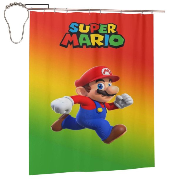 Cortina de ducha de Mario, juego de cortinas de ducha con dibujos animados encantadores para niños, niñas, dormitorio universitario, baño, accesorios de decoración de bañera a prueba de agua con 12
