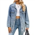thumbnail image 1 of Chaquetas Vaqueras para Mujer, Modernas Chaquetas Vaqueras Estilo Camionero con Botones, Mangas Largas y Dobladillo Deshilachado. Azul L, 1 of 10