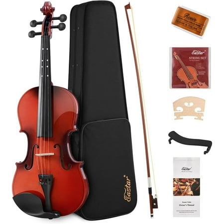 Extra Save More Eastar Kids & Adults 4/4 Violin Fiddle Set For Beginners with Hard Case, Rosin, Shoulder Rest, Bow, and Extra Strings (Imprinted Finger Guide on Fingerboard)