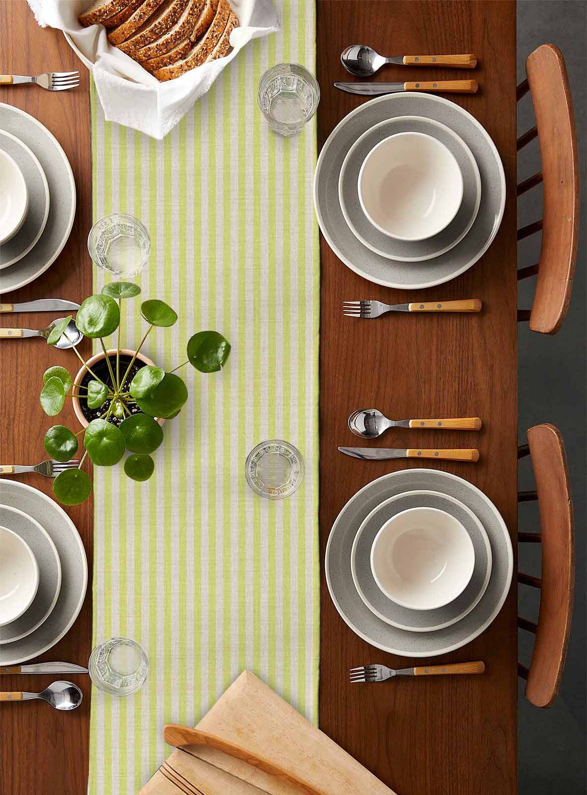 Yellow Striped Table Runner 70 Inches, Modern Simple Farmhouse Beige Vintage Bed Runner Dresser Scarves Tabletop for Indoor Outdoor Parties/Ceremony/Banquet, 13" x 70"