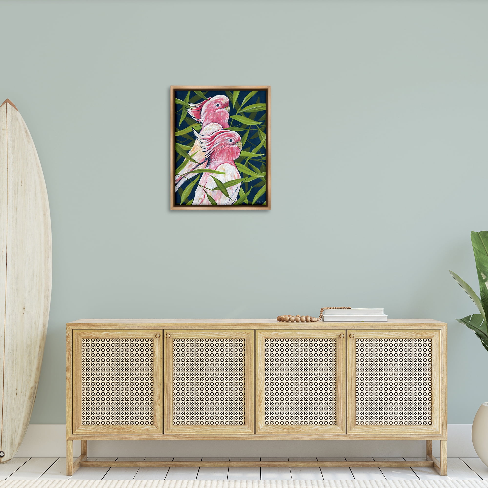Stupell Industries Tropical Paradise Cockatoo Animals Painting Brown Floater Framed Canvas Art Print Wall Art, 25 x 31
