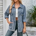 thumbnail image 4 of Viikei Womens Denim Coats,Women's Fashion Color Lapel Look Slimmer Sleeve Denim Jacket Blue XL, 4 of 9