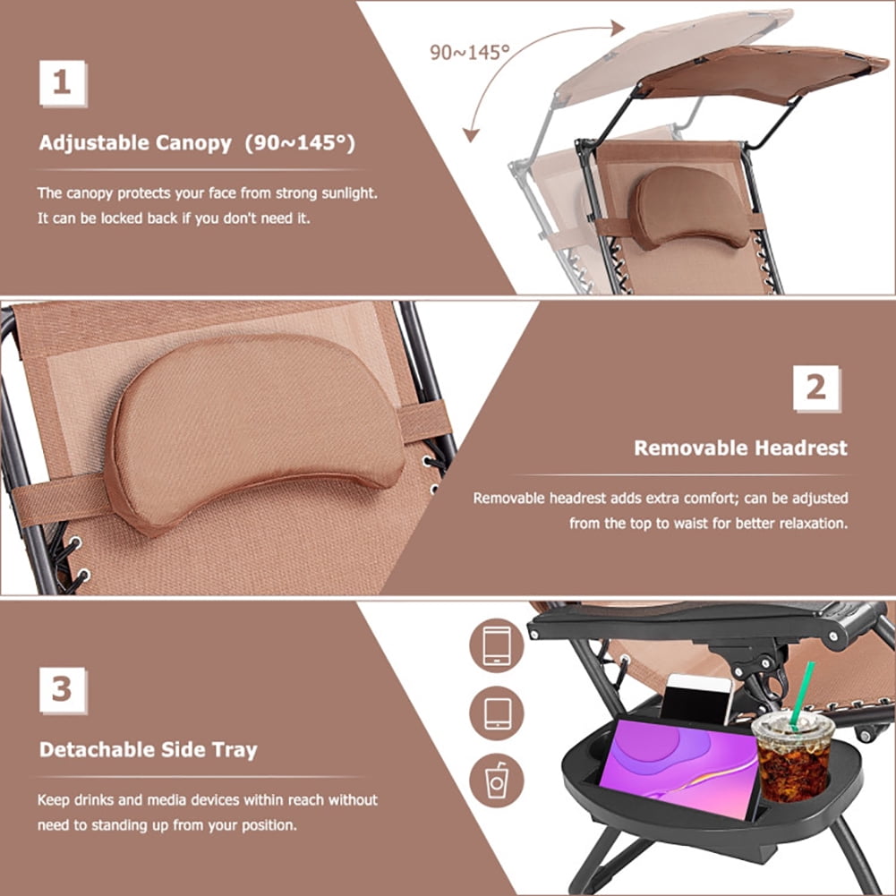 Aimee Lii Folding Recliner Lounge Chair with Shade Canopy Cup Holder, Outdoor Patio Furniture, Brown Aimee Lii Folding Recliner Lounge Chair with Shade Canopy Cup Holder, Outdoor Patio Furniture, Brown