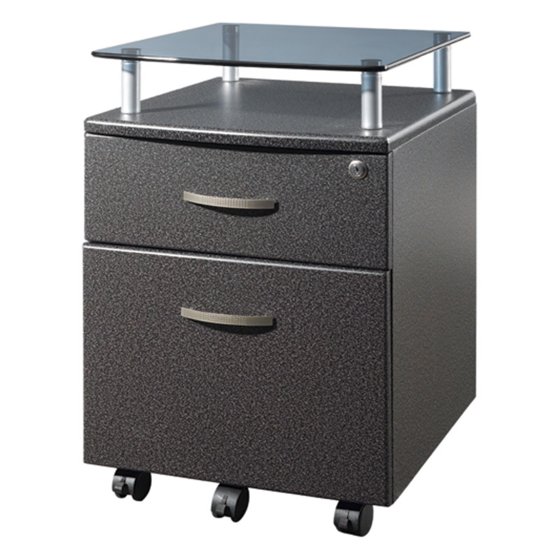 Techni Mobili Rolling File with Glass Shelf, Multiple Finishes