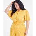 thumbnail image 1 of Nina Parker Womens Exploded Geo Swirl Button Up Shirt, goldenplm, Plus Size, 2X, 1 of 2