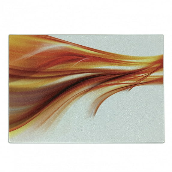 Abstract Cutting Board, Modern Contemporary Abstract Smooth Lines Blurred Smock Art Flowing Rays Print, Decorative Tempered Glass Cutting and Serving Board, Small Size, Orange Red, by Ambesonne