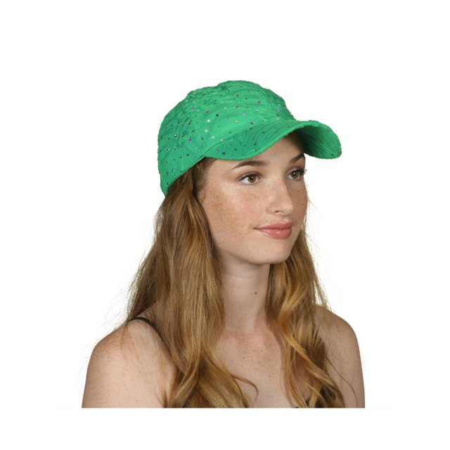 Womens Flower Sequin Trim Baseball Cap - Emerald