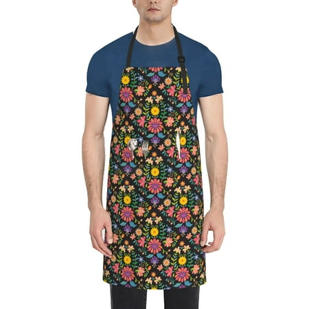 

Xecao Mexican Folk Art Floral Print Kitchen Cooking Aprons Waterproof Adjustable Bib Aprons with 2 Pockets for Women Men Chef