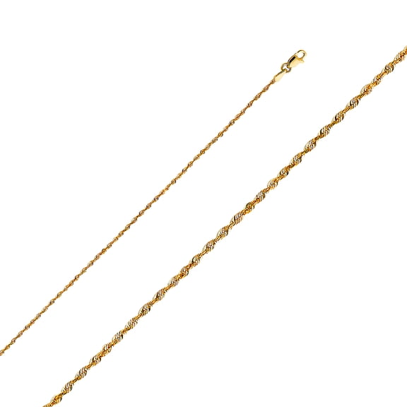 14k Yellow Gold 1.5mm Solid Extra Light Sparkle-Cut Rope Chain Necklace 16 Inch Chain Necklace for Women and Men