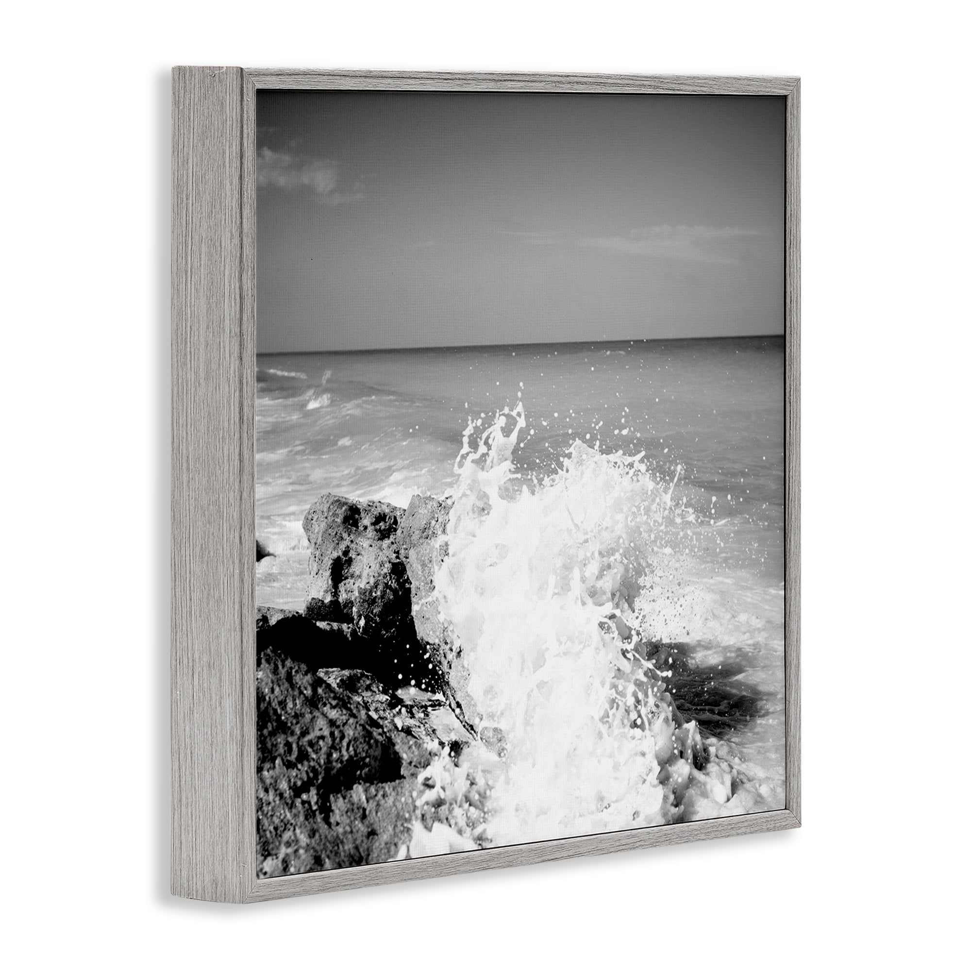 Stupell Industries Splashing Rough Waters Coastal Photography Gray Framed Art Print Wall Art, 17 x 17