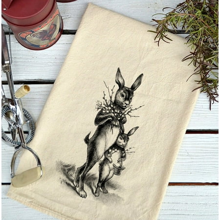 Rabbit Covered Dish - Farmhouse Natural Flour Sack Easter Rabbits Country Kitchen Towel