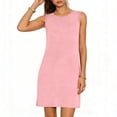 thumbnail image 3 of TaTaai Women's Sleeveless Slip Dress Solid Color Round Neck Casual Side Slit Pullover Dress Lightweight Stretchy Polyester Blend Gift, 3 of 6