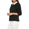 thumbnail image 4 of INSPIRE CHIC Women's Tops 3/4 Sleeves Contrast Collar Blouse S Black, 4 of 7