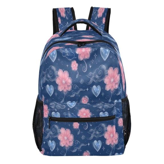 Wobogo Backpack Floral Heart Pattern School Bookbag Lightweight Daypack with Multiple Pockets Adjustable Straps for Students