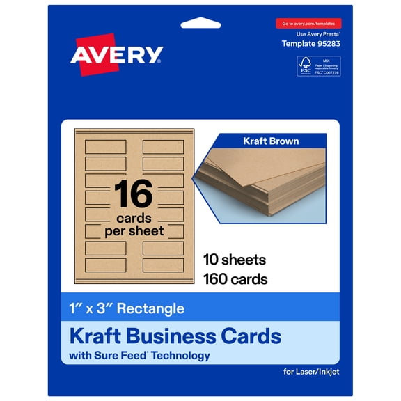 Avery 1" x 3" Rectangle Cards, Kraft Brown, 160ct
