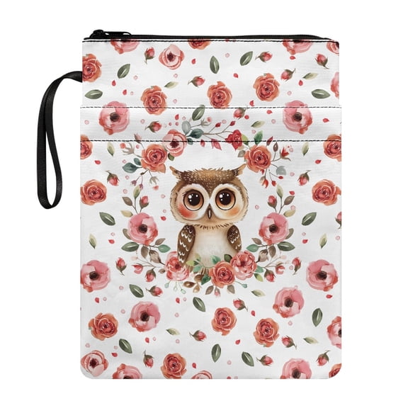 HELLHERO Owl Rose Gift Bible Cover with Handle Washable Polyester Fabric Reusable Pocket Prayer Study for Friend Office 11.4 Inch X 8.66 Inch