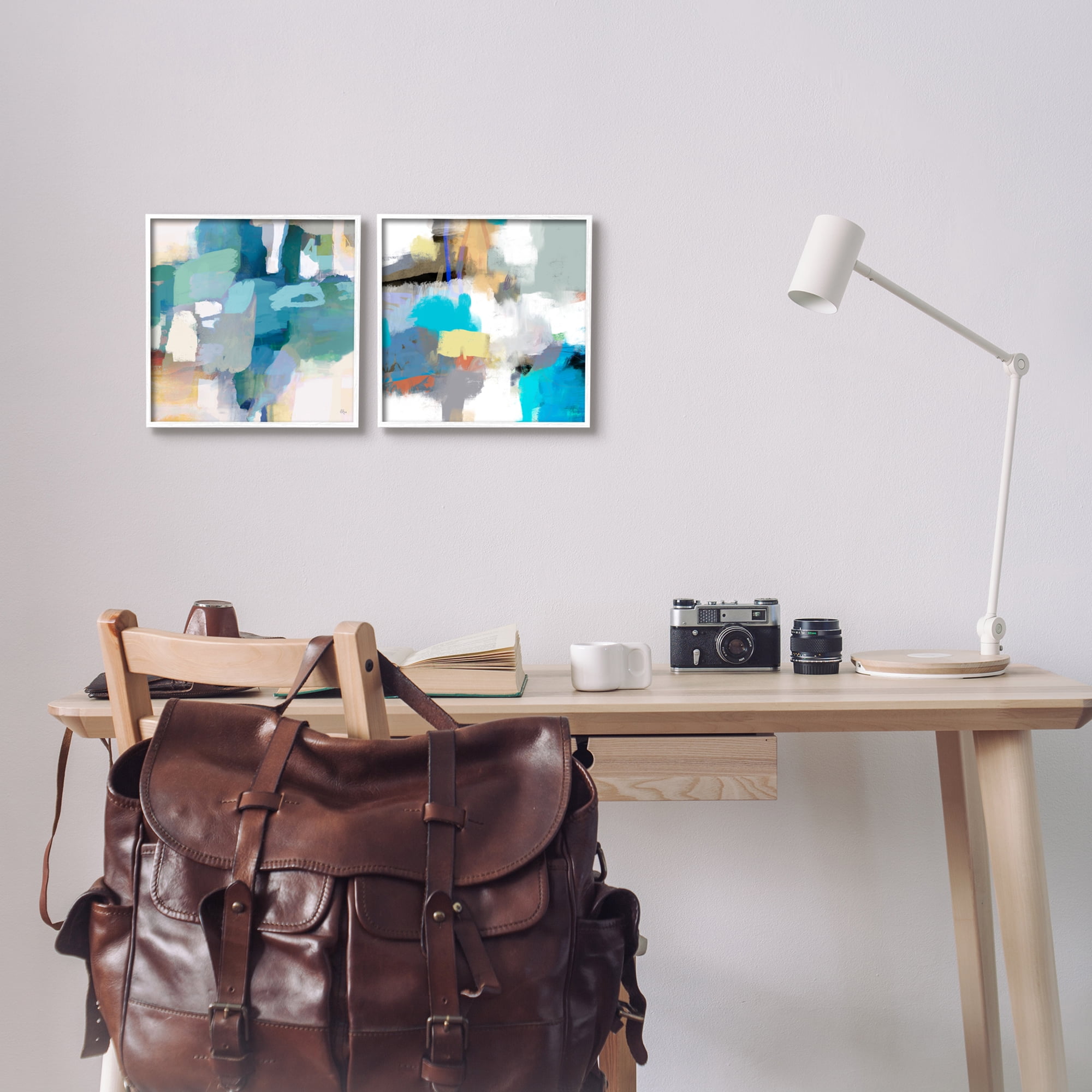 Stupell Industries Modern Blocked Brush Strokes Abstract Collage Painting White Framed Art Print Wall Art, Set of 2, Design by Lisa Ridgers