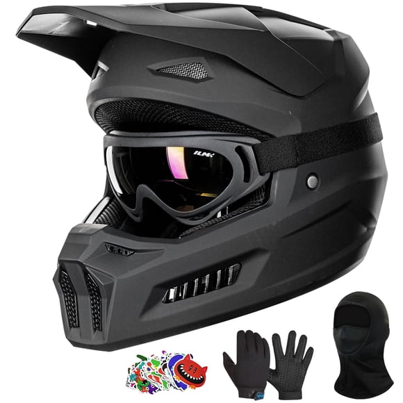 Cascos ILM Youth Dirt Bike con pegatinas, casco ATV para niños, motocross, BMX, moto todoterreno con gafas, guantes, máscara, modelo DOT MT601Y, pegatinas (joven-mediano, negro mate)