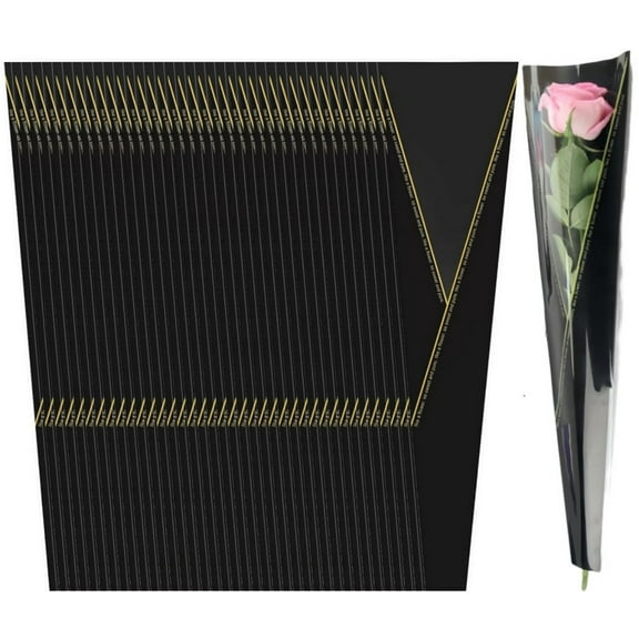 50 Pcs Single Flower Wrapping Paper, Boriyuan Flower Packaging Bags Florist Bouquet Supplies for Graduation Birthday Wedding Party (Black)