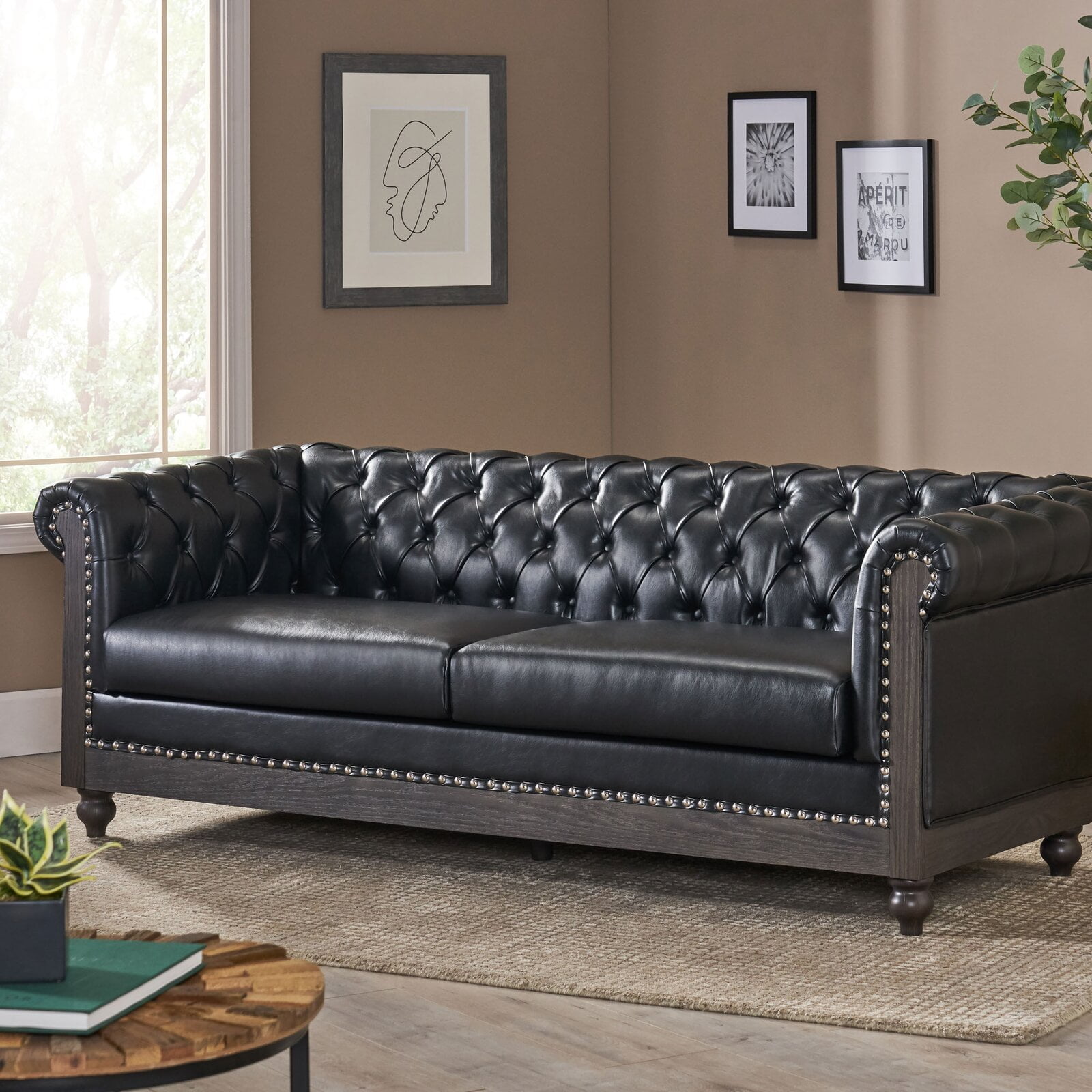 Pausch 78.75'' Faux Leather Rolled Arm Chesterfield Sofa, Seat Depth:  Standard (21"-28"), : 18.25'' H x 62'' W x 23'' D - Walmart.com