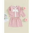 thumbnail image 2 of Biekopu Toddler Girl Fall 2Pcs Outfit Tweed Houndstooth Print Long Sleeve Button Front Jacket Elastic Waist A-Line Skirt Set, 2 of 8