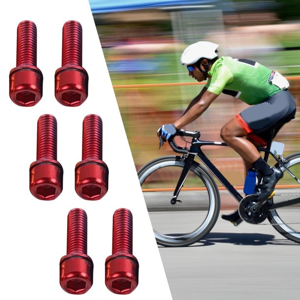 6 pernos M5 x 18mm pernos de torllo perno de vástago de bicicleta pernos de vástago fijo de bicicleta con arandes para accesorios de reparación de rojo Macarena Tornillo de vástago de bicicleta
