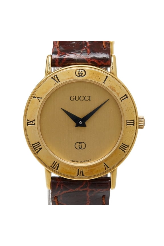 Pre-Owned Gucci 3000 Quartz Watch, Gold Dial, Plated Leather Strap, Women's Watch