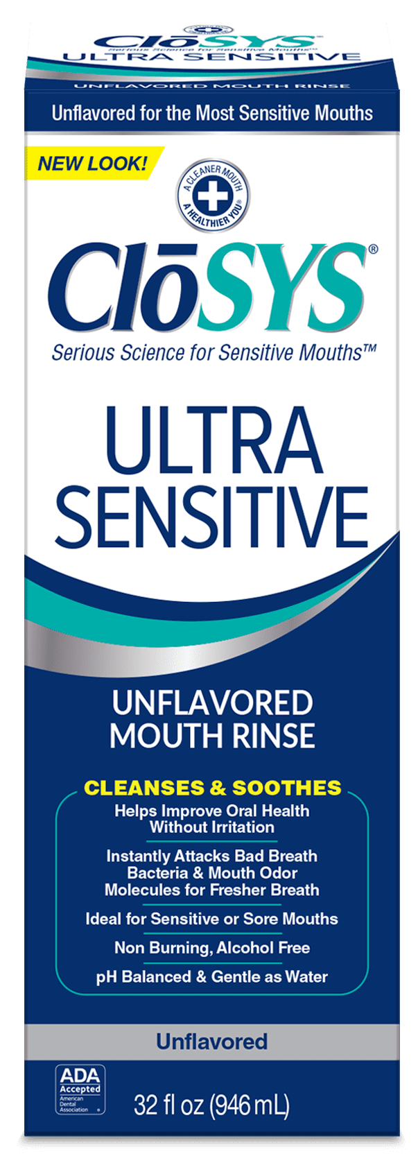 CloSYS Ultra Sensitive Mouthwash, 32 Ounce, Unflavored (Optional Flavor Dropper Included), Alcohol Free, Dye Free, pH Balanced, Helps Soothe Entire Mouth