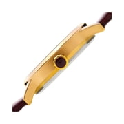 Womens Diamond Reed Design Dial Gold-Tone/Burgundy Leather Strap Watch