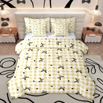 Homewish Modern Princess Bowknot Bedding Comforter Set 7pcs, Cartoon Love Heart Queen Bedding Sets, Chic Fashion Plaid Checkered Reversible Queen Sheet Sets, Luxury Bedroom Decor