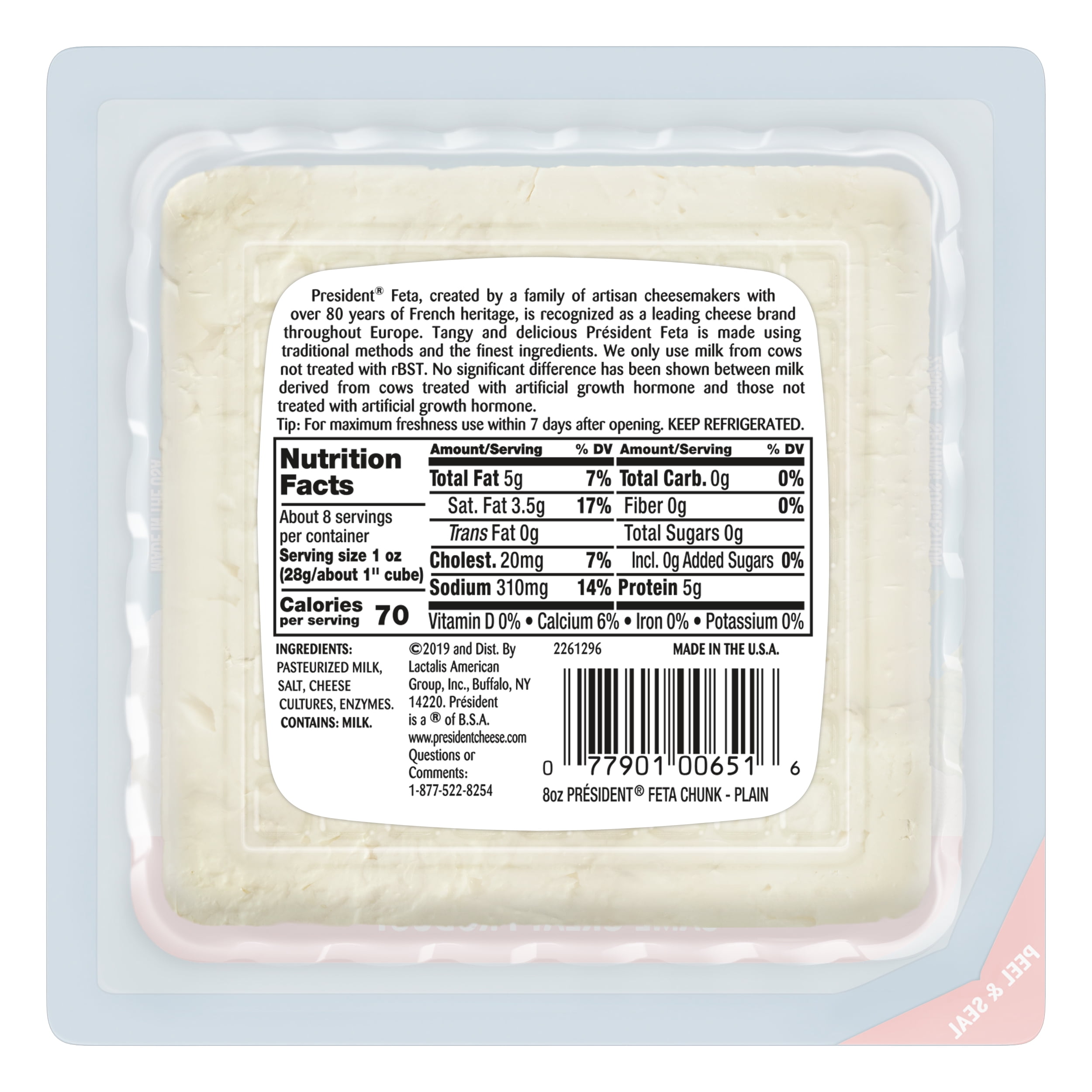 President Block All-Natural Feta Cheese, 8 Oz