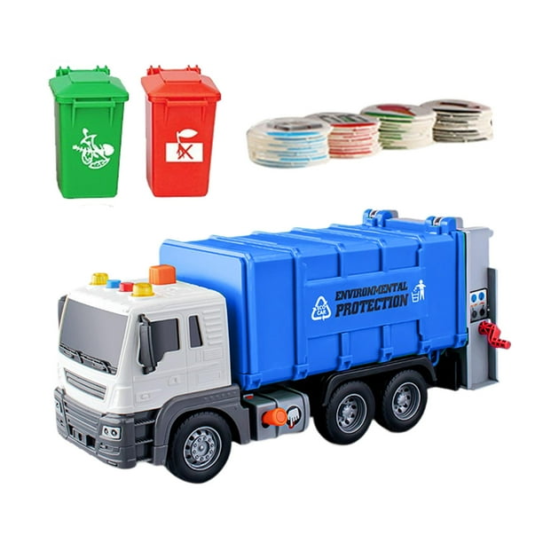 Juego de juguetes para camión de basura perfke con botes y contenedores de basura camión de basura con Tarjeta de clasificación de basura Azul