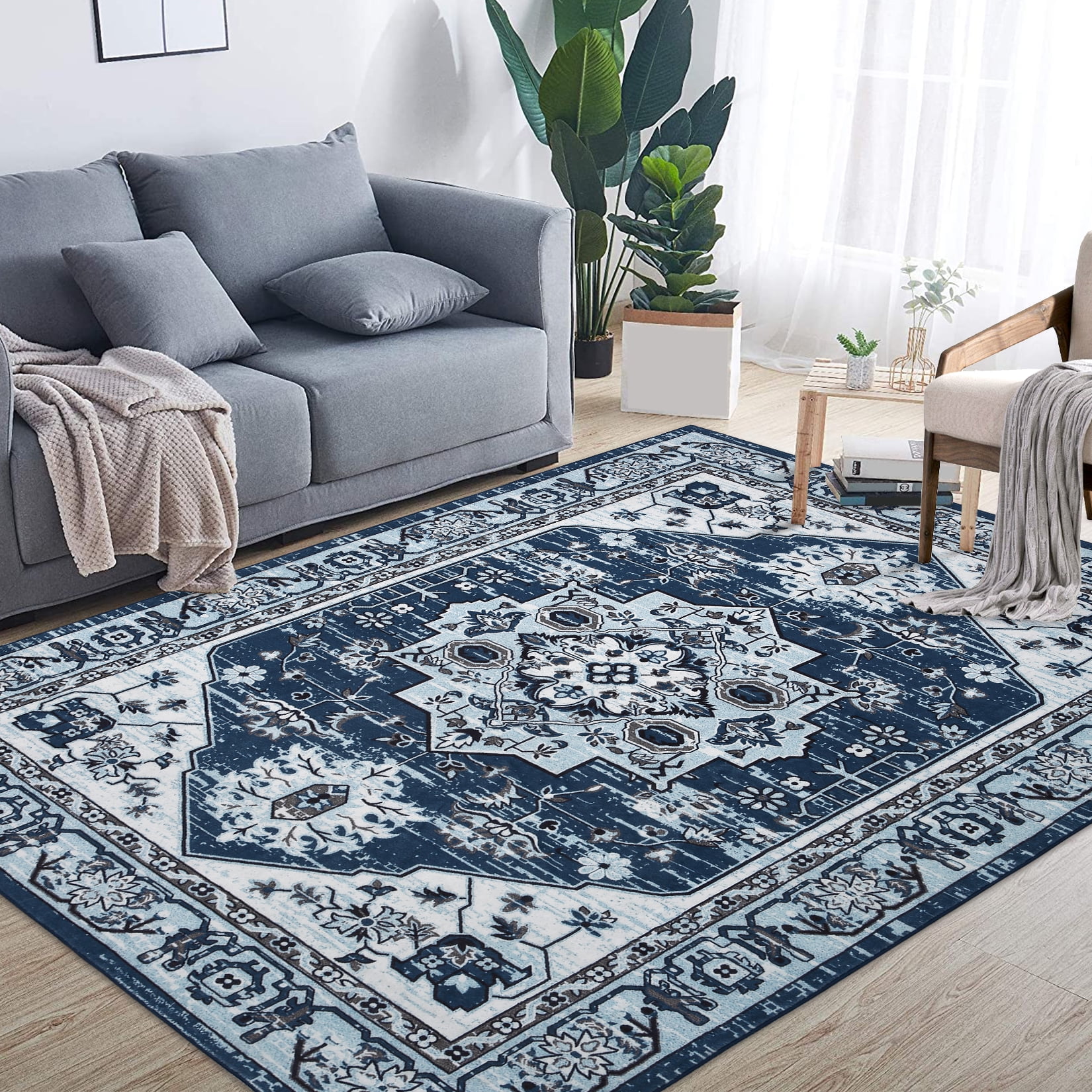 GlowSol 5' x 7' Area Rug Persian Medallion Floor Cover Vintage Floral