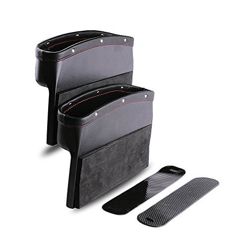 Kaptin 2 Pack Car Seat Pockets,Car Seat Gap Filler Catch Caddy,PU Leather Car Console Side Organizer with Non-Slip Mat for Cellphone Wallet Coin Key Collector 