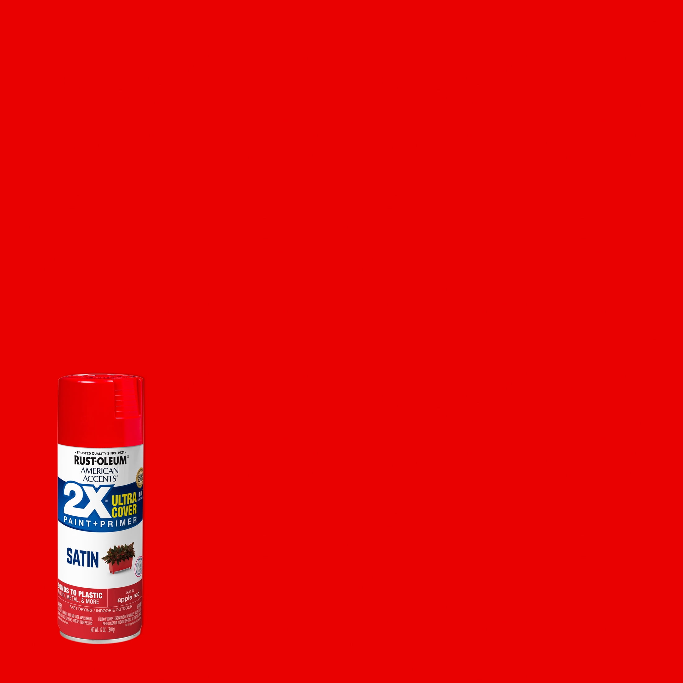 Apple Red, Rust-Oleum American Accents 2X Ultra Cover Satin Spray Paint- 12 oz