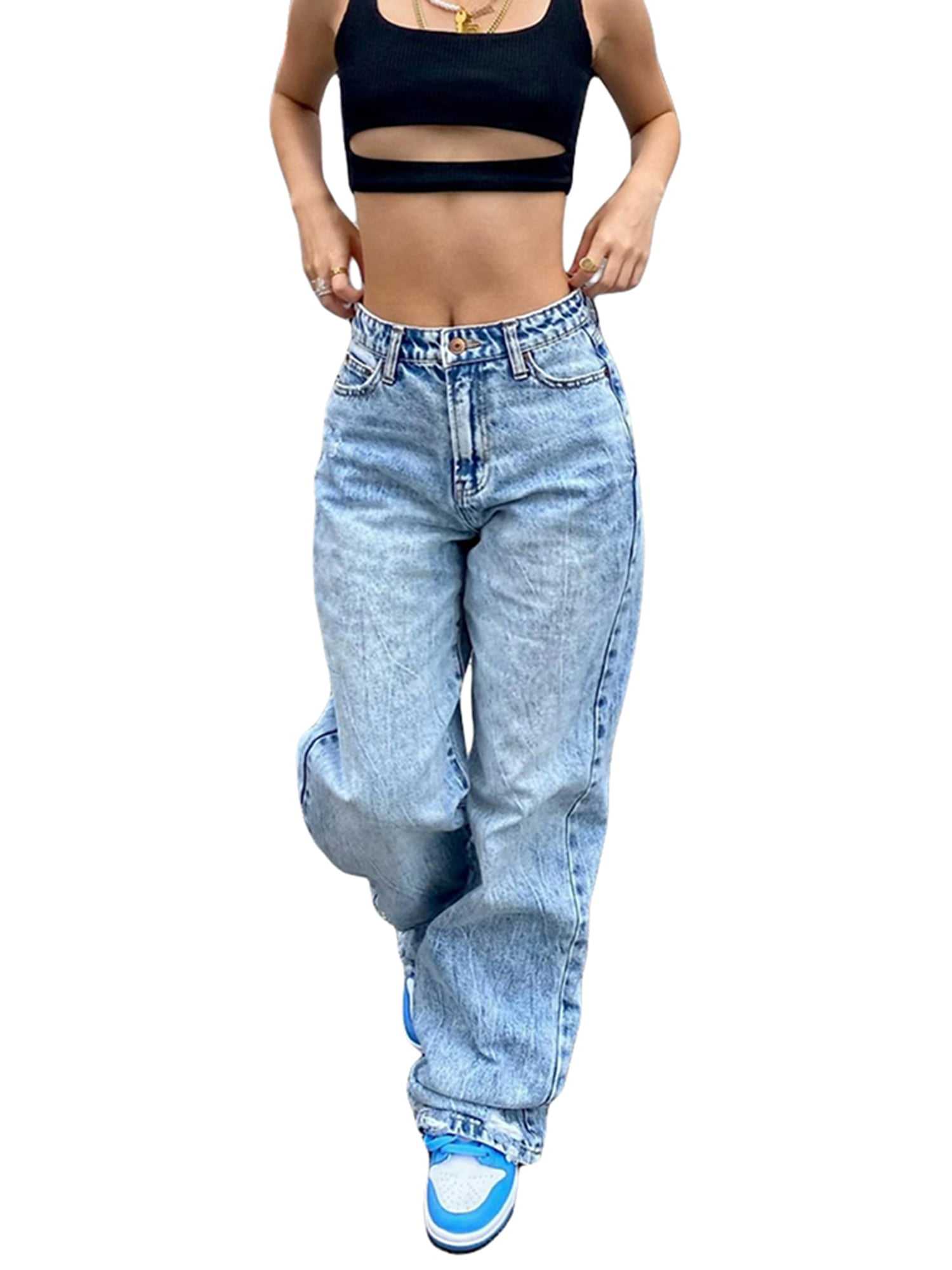 Gwiyeopda Women Jeans Aesthetic Mid Waist Loose Baggy Trousers Denim Pants  Cargo Jeans 