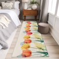 thumbnail image 3 of Spring Retro Runner Rugs 2x6 ft Orange Yellow Red X-ray Tulips Flower Leaf Washable Hallway Rugs Non-Slip Floor Mats Absorbent Carpet Bedside Runners for Bedroom Kitchen Bathroom Laundry Room, 3 of 9