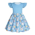 thumbnail image 6 of Girls Easter Dress Flutter Sleeve Bunny Print A-Line Sky Blue Stretch Casual Kids Spring Party Outfit,Size 11-12 T, 6 of 6