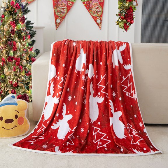 Christmas Flannel Fleece Blanket Lightweight Twin 60" x 80" (Red Reindeer)