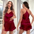 thumbnail image 1 of Pijama sexy de seda de hielo con tirantes, traje de verano de dos piezas para mujer, pantalones cortos, ropa de hogar para mujer, 1 of 6