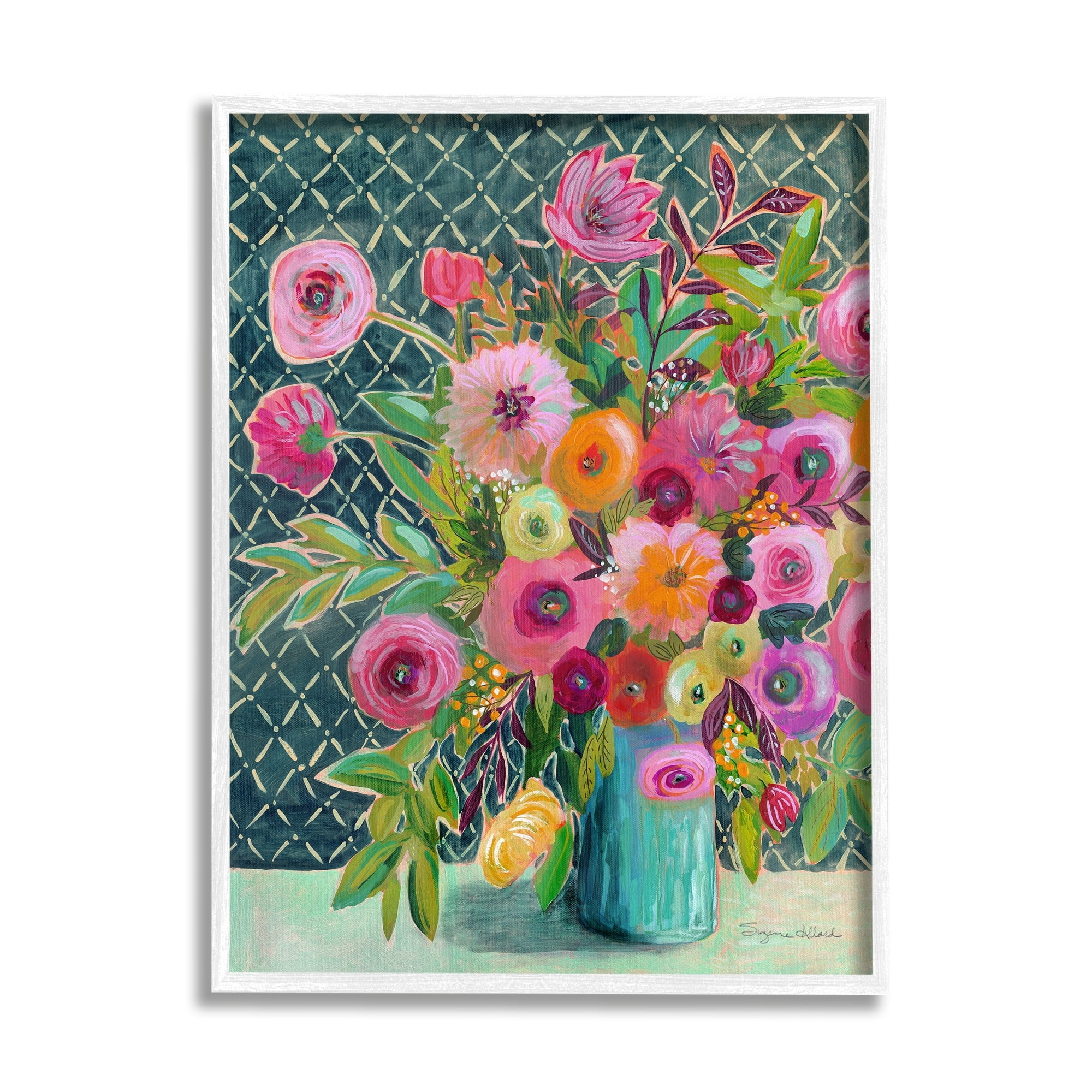 Stupell Industries Patterned Modern Flower Bouquet Botanical & Floral Painting White Framed Art Print Wall Art