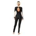 thumbnail image 3 of Haitryli Women's Full Body Long Sleeve Unitard One Piece Rhinestone Ice Skating Jumpsuit Gymnastics Black XL, 3 of 7