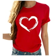 Giftesty Womens Plus Size Clearance Women Short Sleeves O-neck Heart-shaped Print Casual Tops Blouse T-shirt