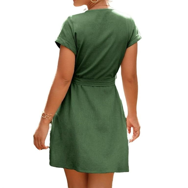 Womens Single Breasted Dual Pocket Belted Dress S 