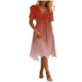 thumbnail image 3 of Fengqque Womens Summer Dresses Wrap V Neck Dress A-Line Ruffle Sleeve Gradient Color Sundress Red XL(XL), 3 of 7