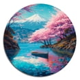 thumbnail image 3 of Designart "Cherry Blossom by the Lake II" Landscape Lake Metal Round Art Print, 3 of 5