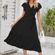 thumbnail image 1 of Vestido Vestido largo ajustado con dobladillo de encaje con lazo para mujer, atuendo diario de color sólido (negro XXL) Cgtredaw Negro T XXL para Mujer, 1 of 6