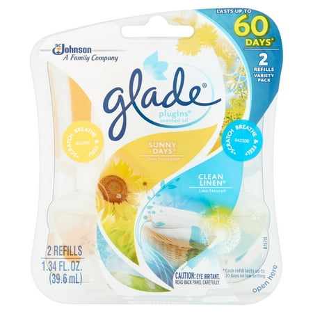 Glade PlugIns Scented Oil Lasting Impressions, Clean Linen - Sunny Days, 2 Refills