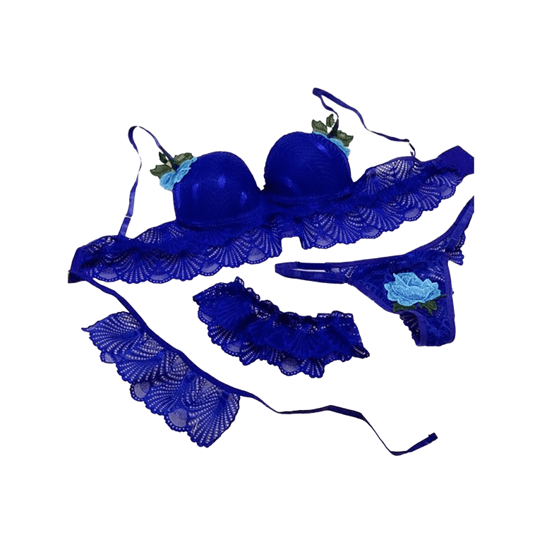 Pp-Women Lingerie Clothes Set, Lace Hem Underwear + T-shaped Panties + Eye  Mask + Gloves, Blue/ Coffee
